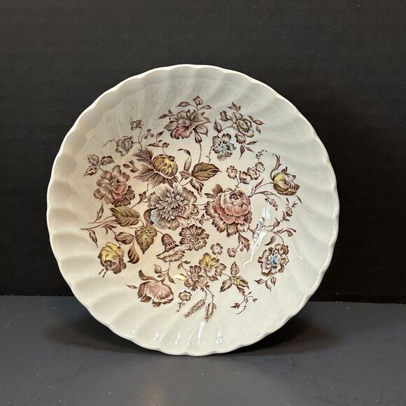 JOHNSON BROTHERS Coupe Cereal Bowl Staffordshire Bouquet Brown Multicolor VTG - Picture 1 of 7